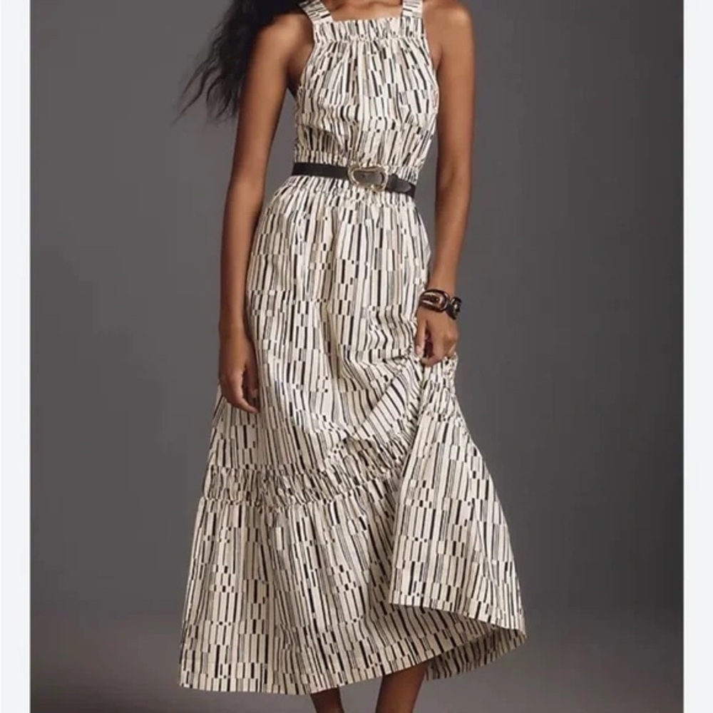 Anthropologie Somerset Black and White Tiered Maxi Sundress Size 2x
